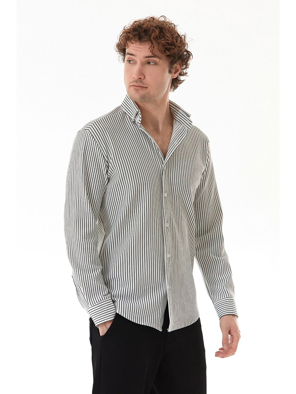 Beyaz Çizgili Fitilli Gömlek