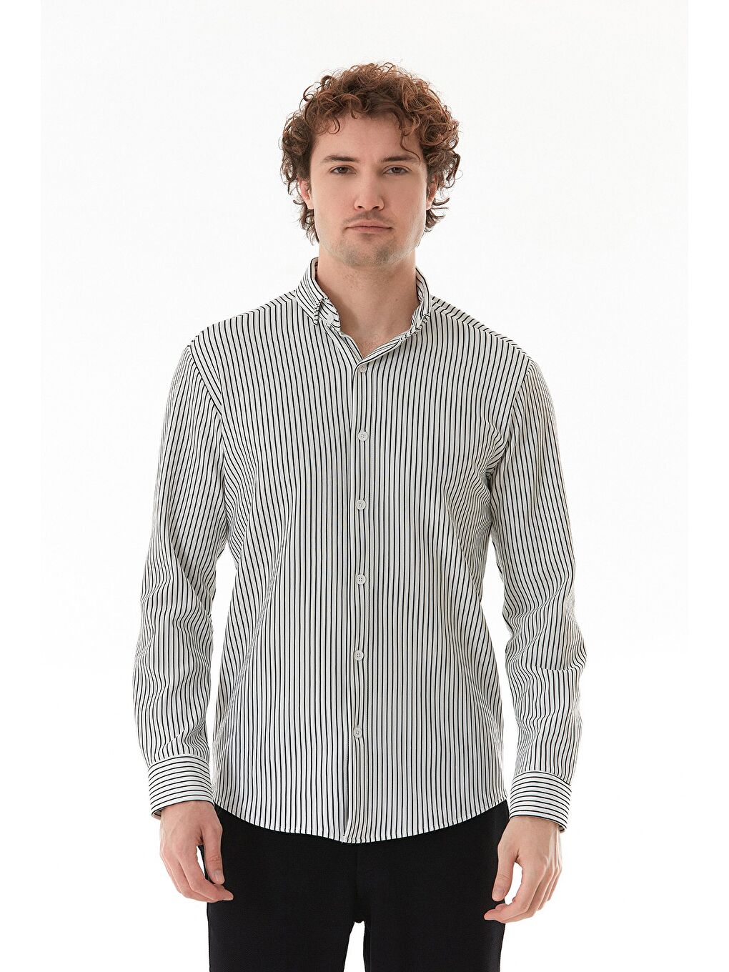 Beyaz Çizgili Fitilli Gömlek-1