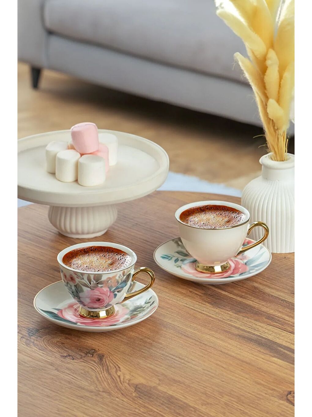 Beyaz 101760 Birdy Gold Yaldızlı Desenli Fincan Takımı Porselen Türk Kahvesi 6 Kişilik 12 Parça