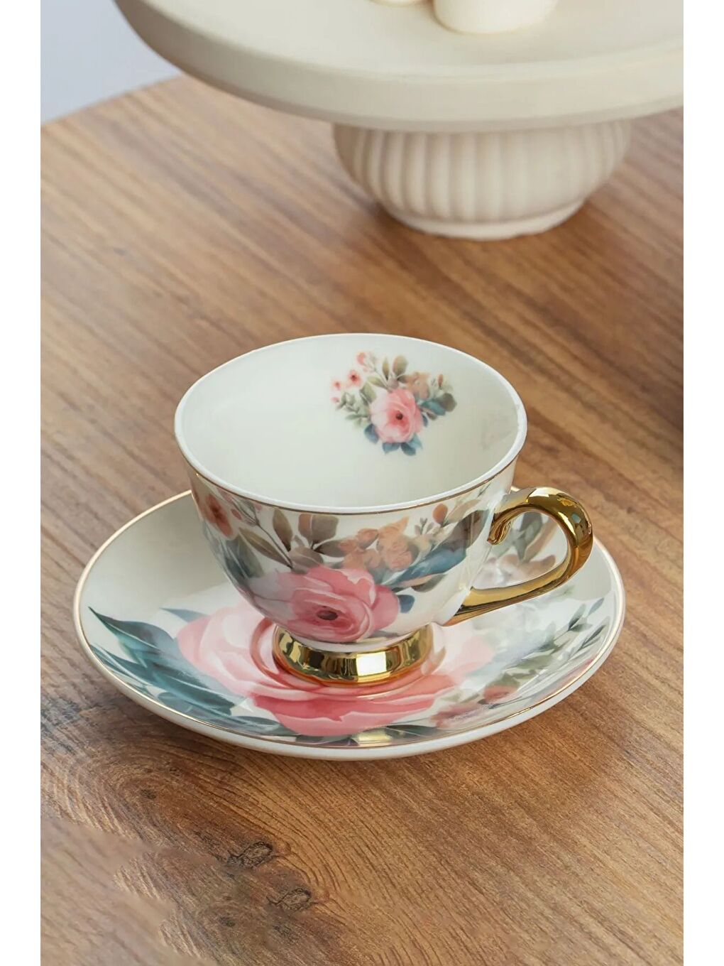 Beyaz 101760 Birdy Gold Yaldızlı Desenli Fincan Takımı Porselen Türk Kahvesi 6 Kişilik 12 Parça-1