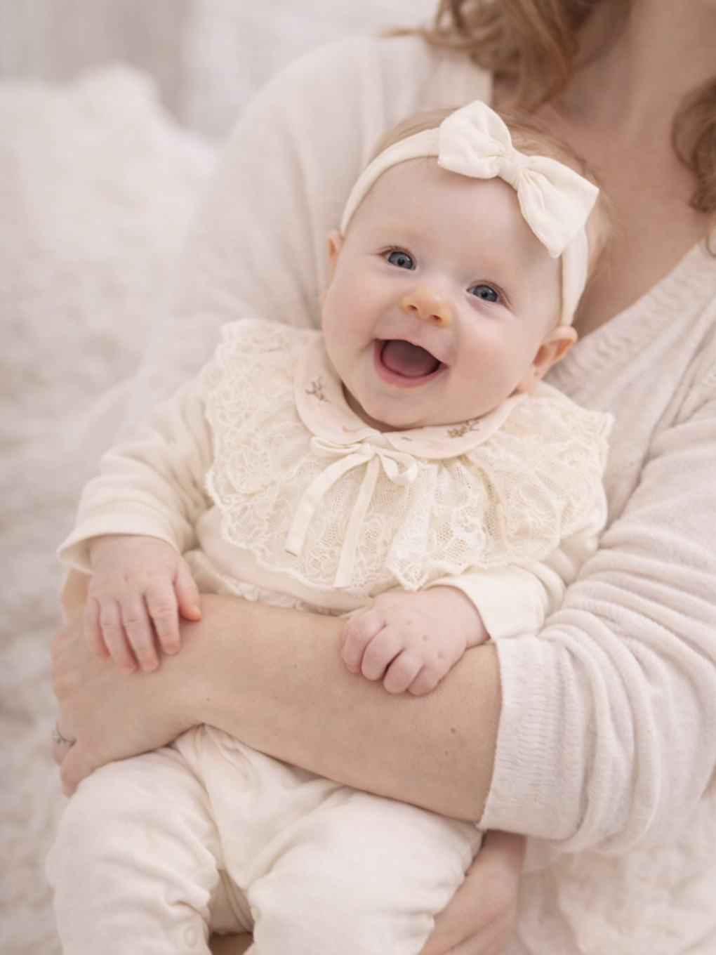 Ekru Kız Bebek Pamuklu Yakası Danteli Parça Tulum Seti 3 Parça %100 Pamuk-4