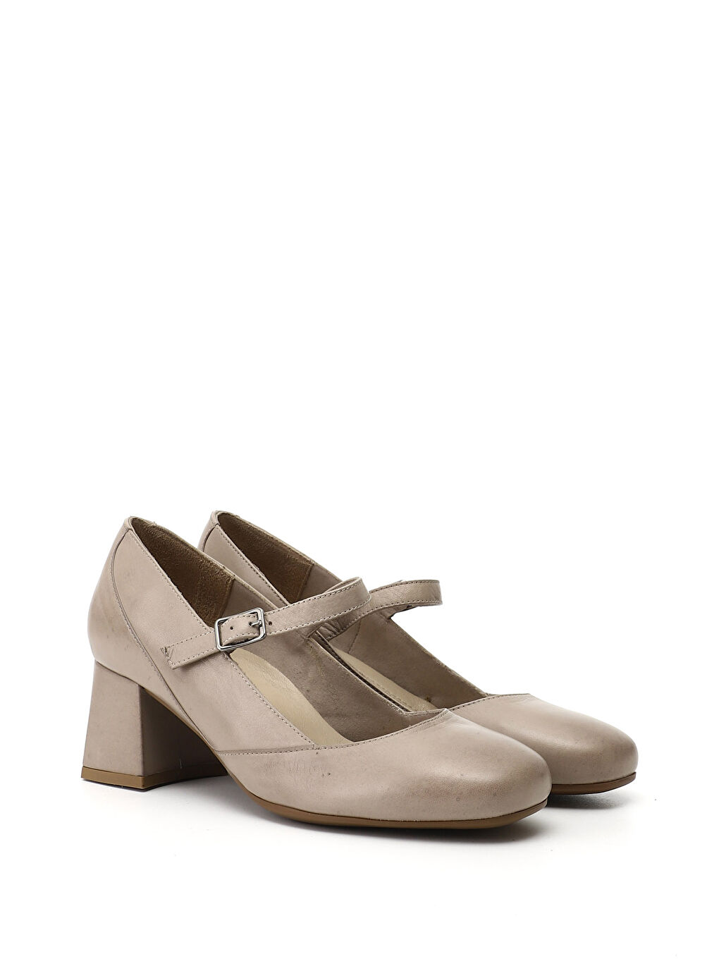 Bej Kadın AÇIK BEJ Kalın Topuklu Mary Jane Hakiki Deri Ayakkabı-1