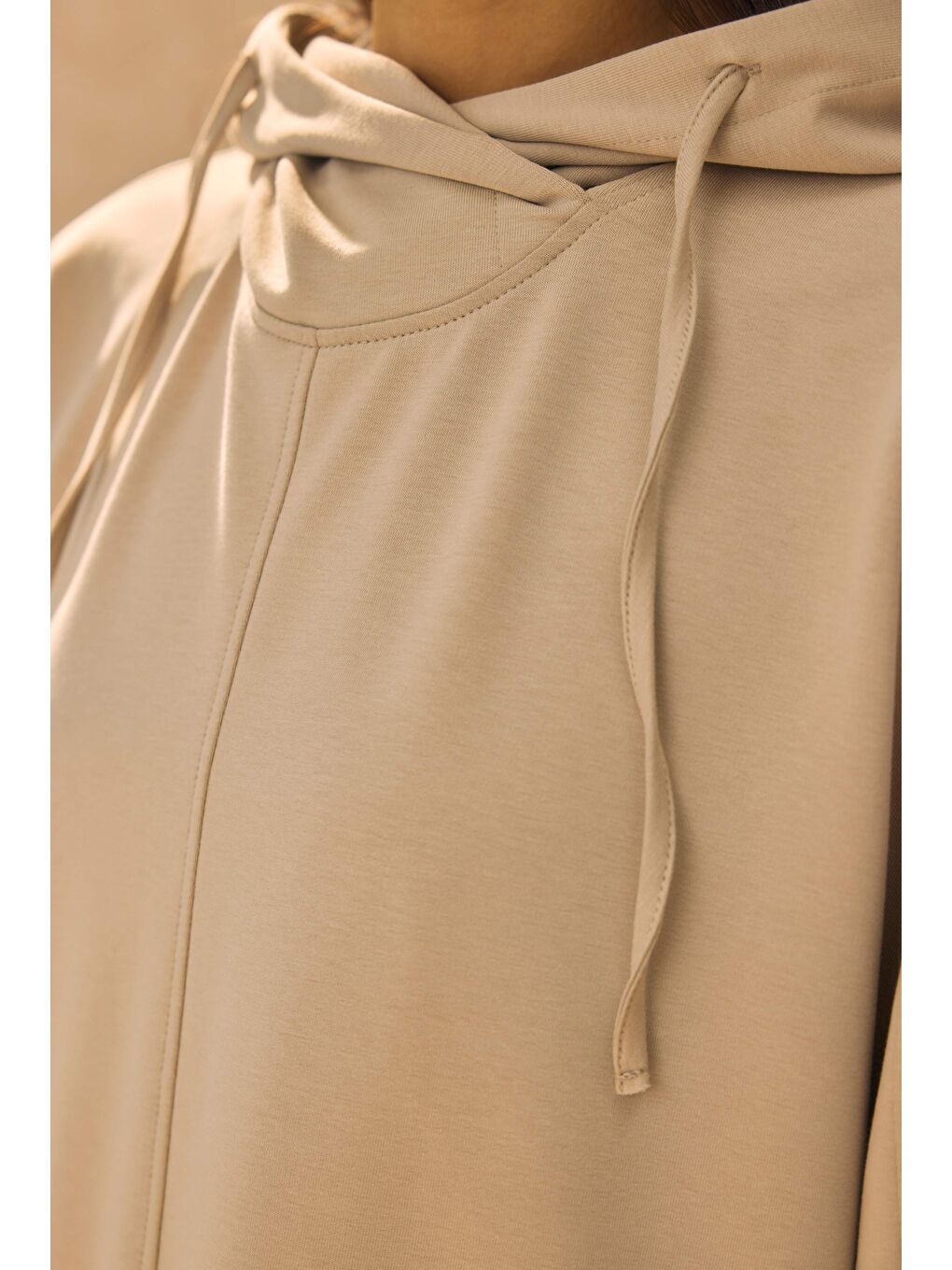 Ekru Kapüşonlu Uzun Sweat İstiridye-3