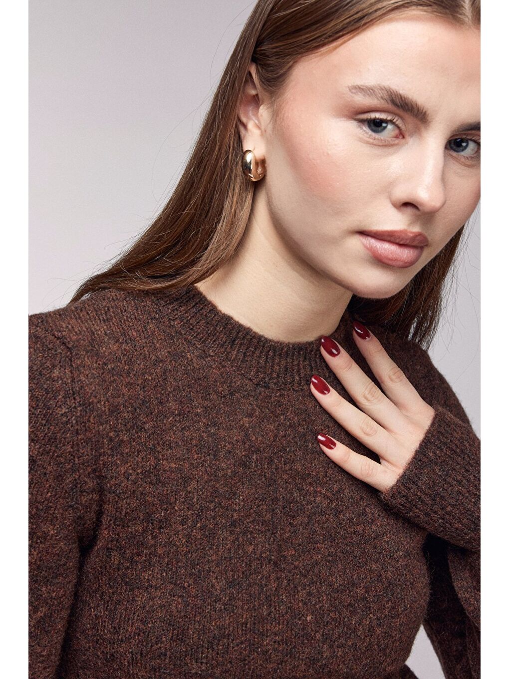 Kahverengi Bisiklet Yaka Basic Yumuşak Dokulu Triko Kazak-3