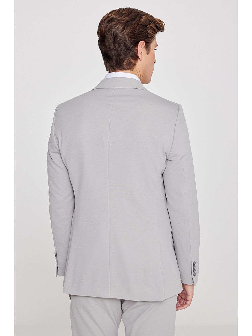 Erkek Gri Slim Fit Dar Kesim Mono Yaka Beli Bağlamalı Kapak Cepli Esnek Takım Elbise-5