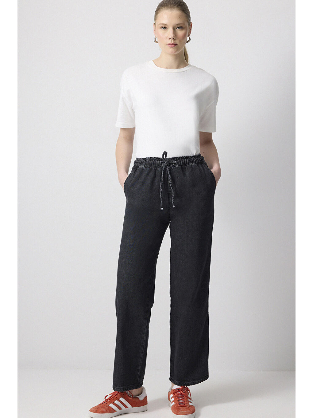 Antrasit Beli Lastikli Denim Pantolon