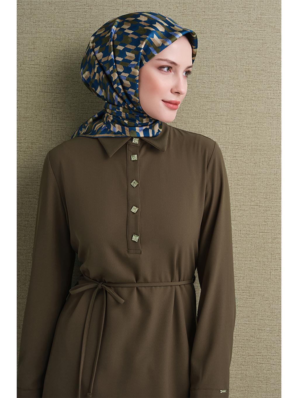 Yeşil Saf İpek Twill Eşarp 9623d 50-1