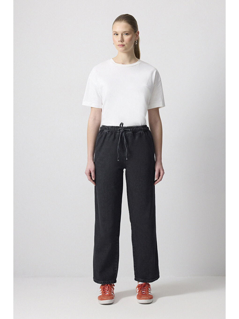 Antrasit Beli Lastikli Denim Pantolon-1