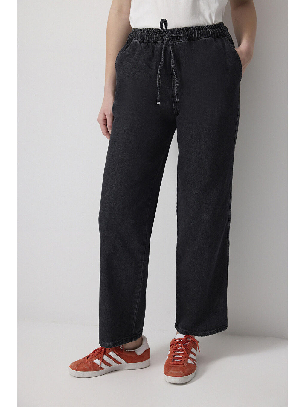 Antrasit Beli Lastikli Denim Pantolon-2