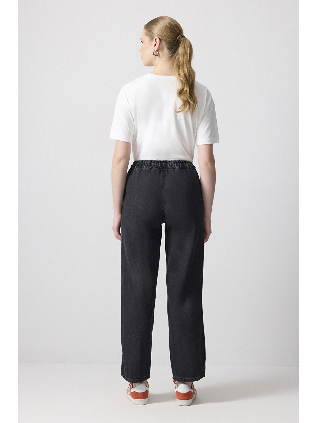 Antrasit Beli Lastikli Denim Pantolon-3