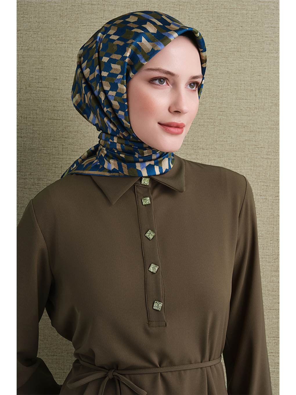 Yeşil Saf İpek Twill Eşarp 9623d 50-2