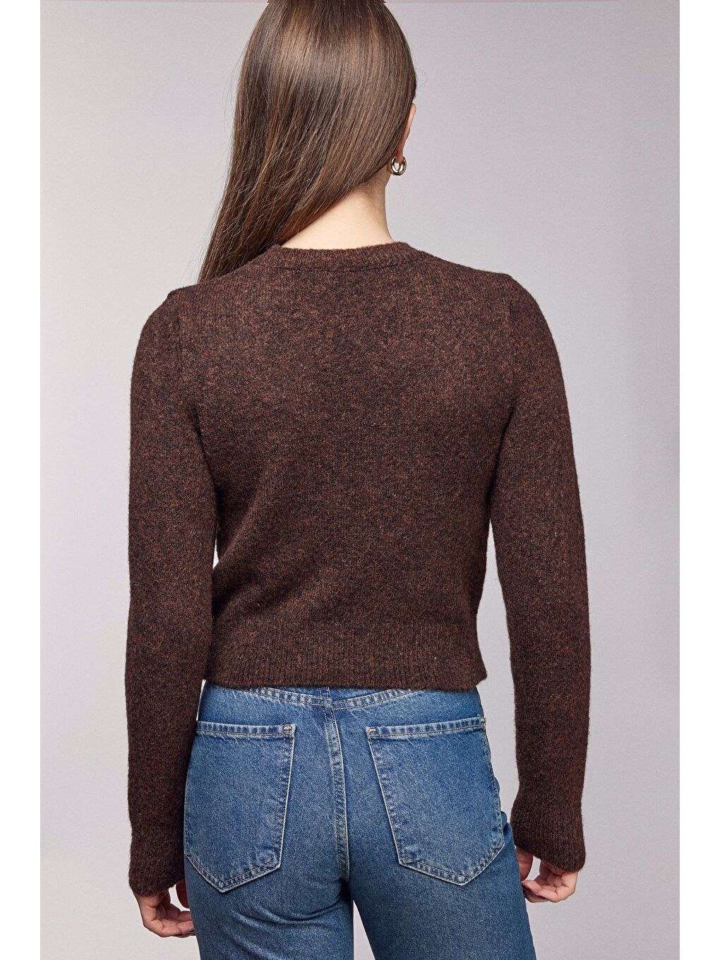 Kahverengi Bisiklet Yaka Basic Yumuşak Dokulu Triko Kazak-4