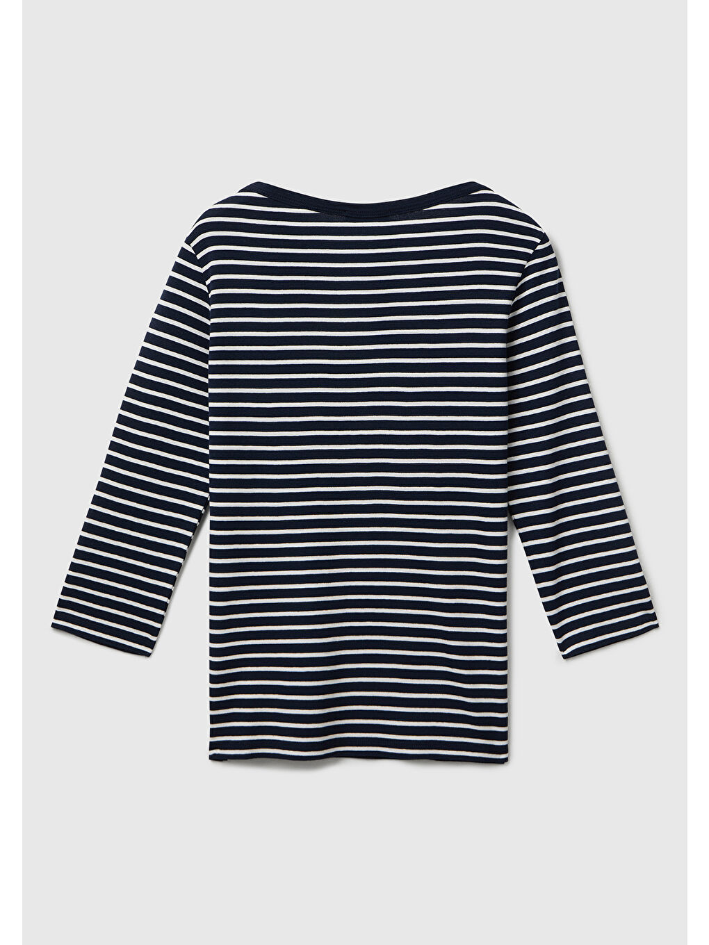 Kadın Lacivert %100 Pamuk Çizgili Logolu Kayık Yaka Truvakar Kol T-Shirt-3