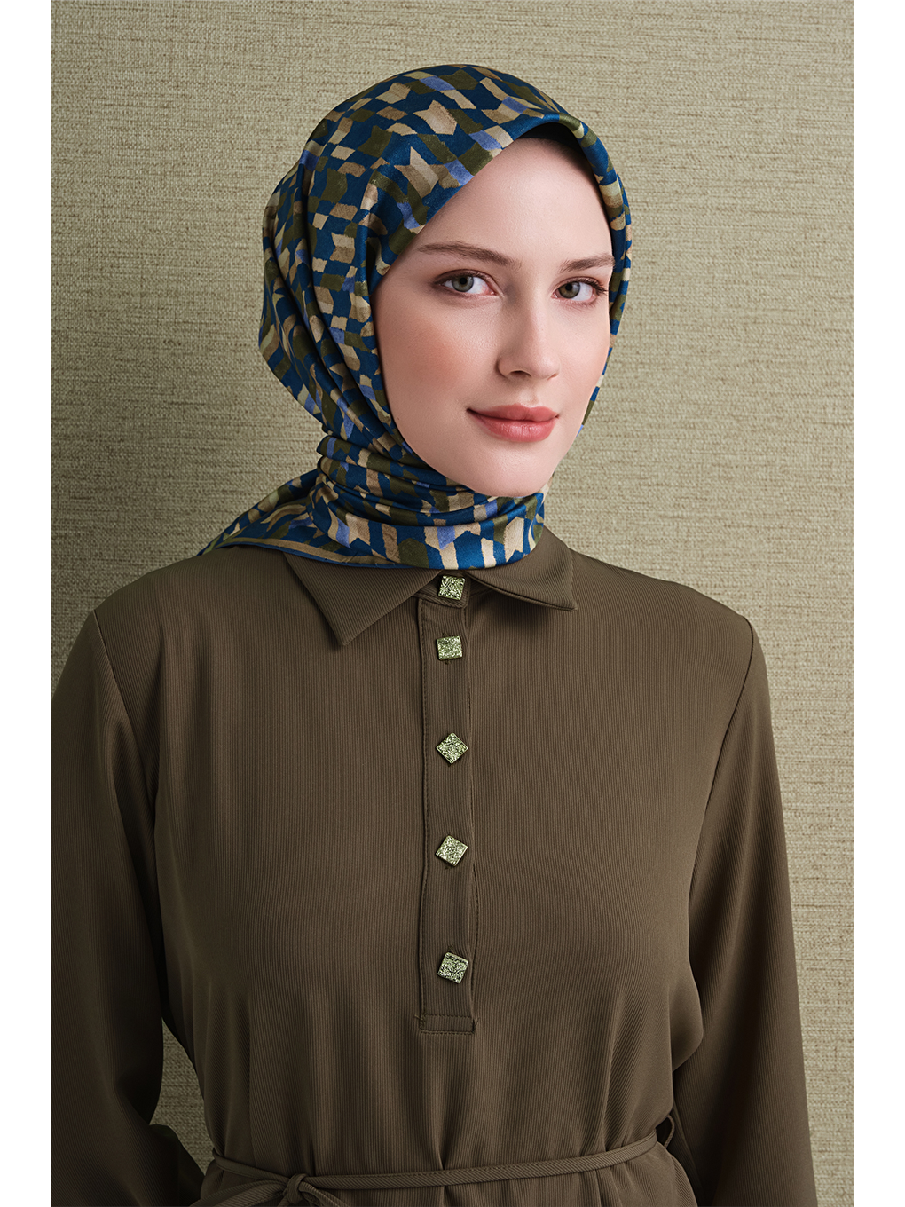 Yeşil Saf İpek Twill Eşarp 9623d 50-3