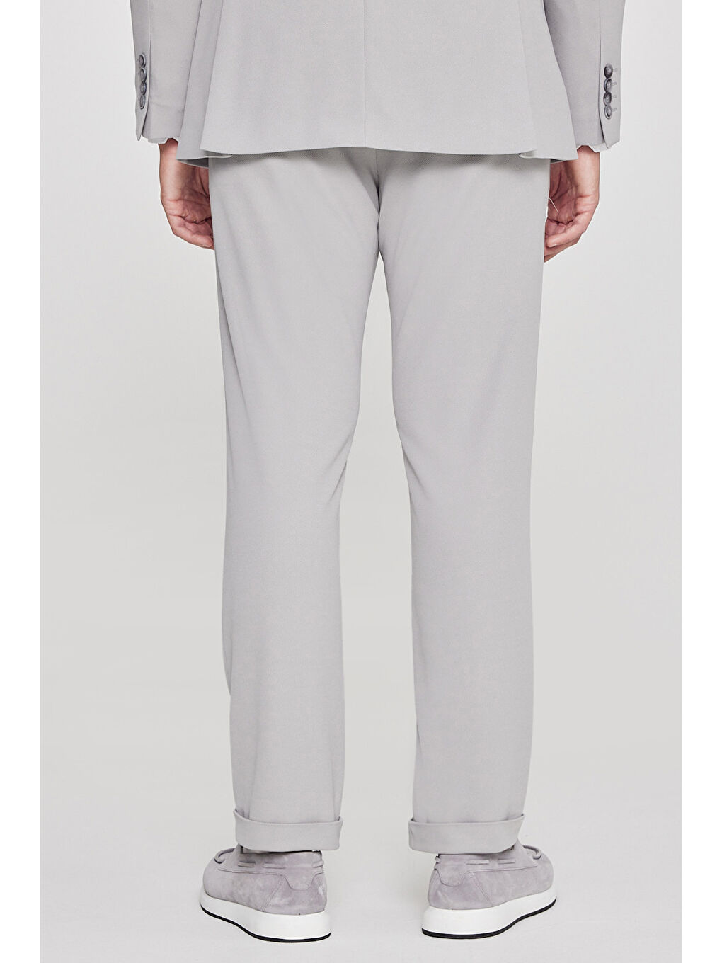 Erkek Gri Slim Fit Dar Kesim Mono Yaka Beli Bağlamalı Kapak Cepli Esnek Takım Elbise-6