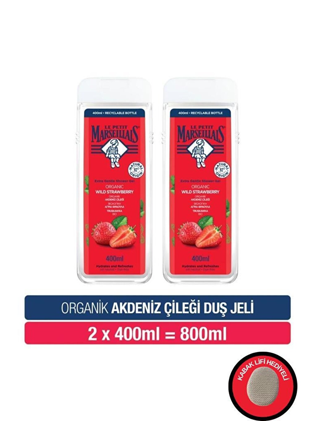 Akdeniz Çileği Nemlendirici Banyo ve Duş Jeli 400ml Kabak lifi hediyeli