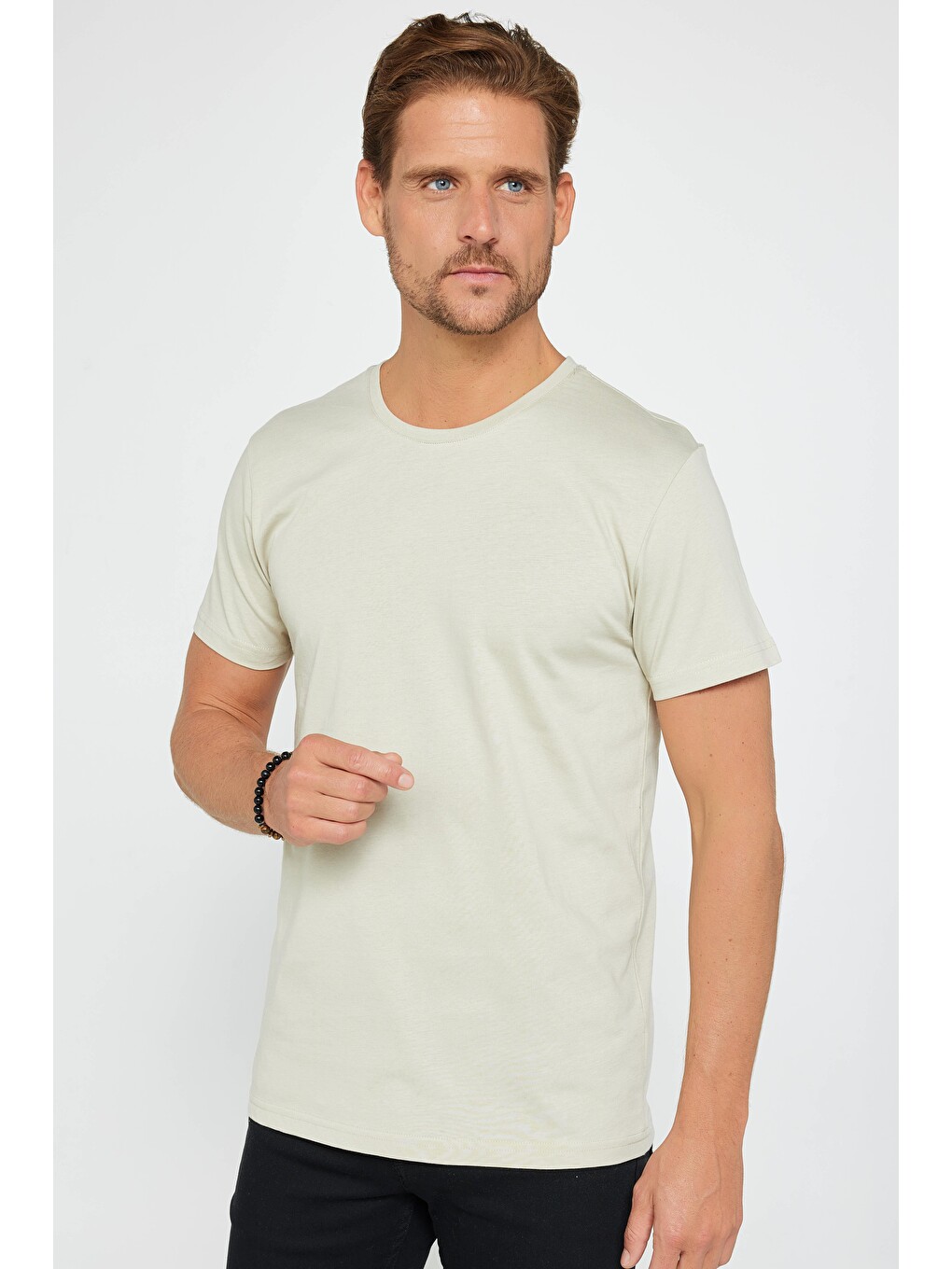 Unisex 5'li Paket Siyah-beyaz-taş-lacivert-haki Slim Fit Dar Kesim %100 Pamuk Bisiklet Yaka Tişört-2