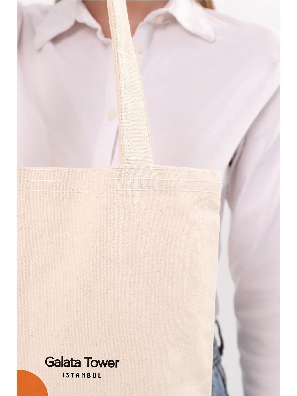 Ekru Kanvas İstanbul Güneşli Galata Baskılı Bez Çanta-3