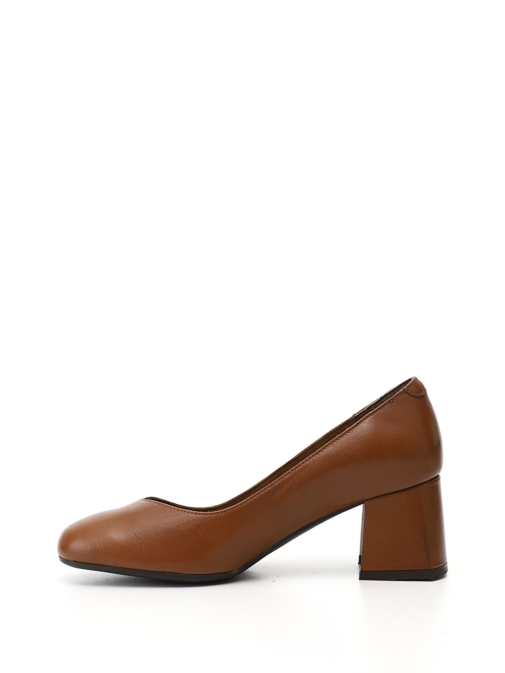 Kahverengi Kadın KAHVERENGİ-TABA Küt Burun Kalın Topuklu Hakiki Deri Ayakkabı-2