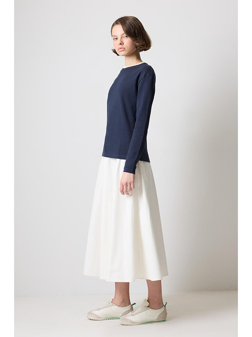 Lacivert Ribana Yaka T-Shirt-2