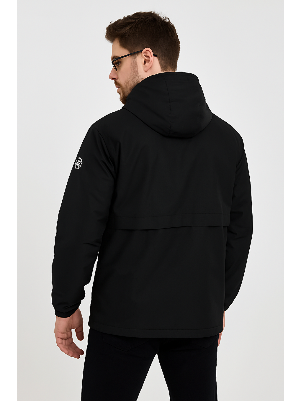 Erkek Baskılı Kapüşonlu Siyah Rüzgarlık & Yağmurluk-2