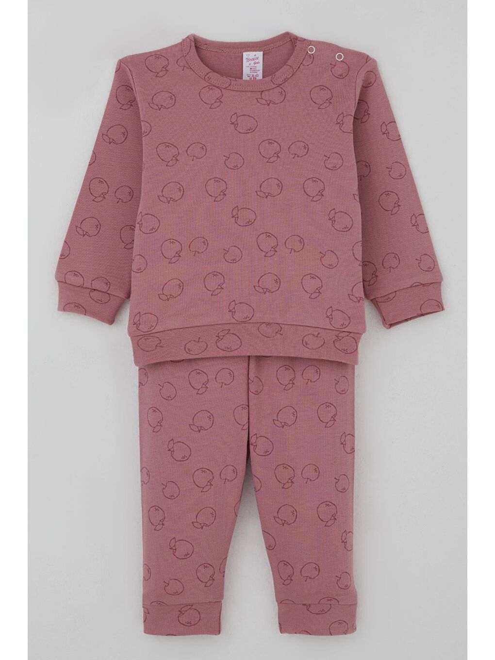Pembe Kız Bebek Pijama Takımı Omuzdan Patlı Elma Bahçesi Gülkurusu (4 Ay-1 Yaş)