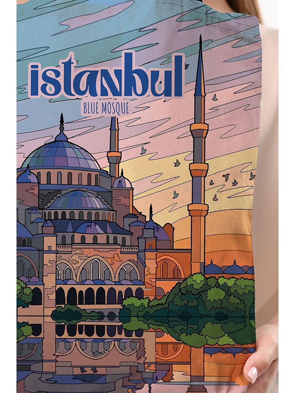 Ekru Kanvas İstanbul Blue Mosque Baskılı Bez Çanta-6