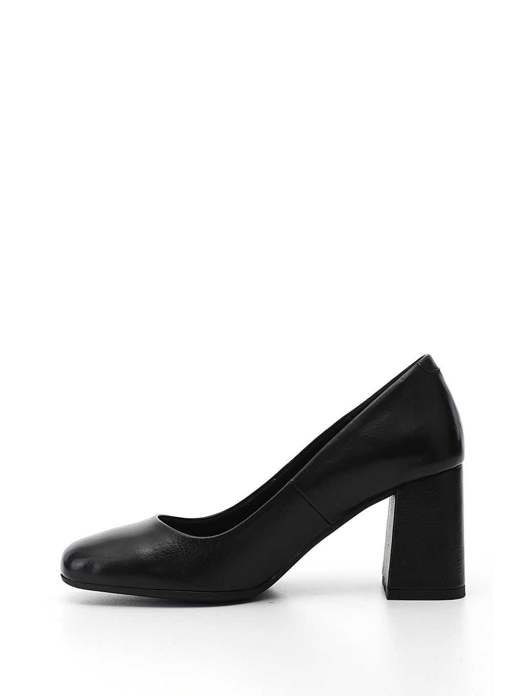 Siyah Kadın SİYAH Küt Burun Kalın Topuklu Hakiki Deri Ayakkabı-2