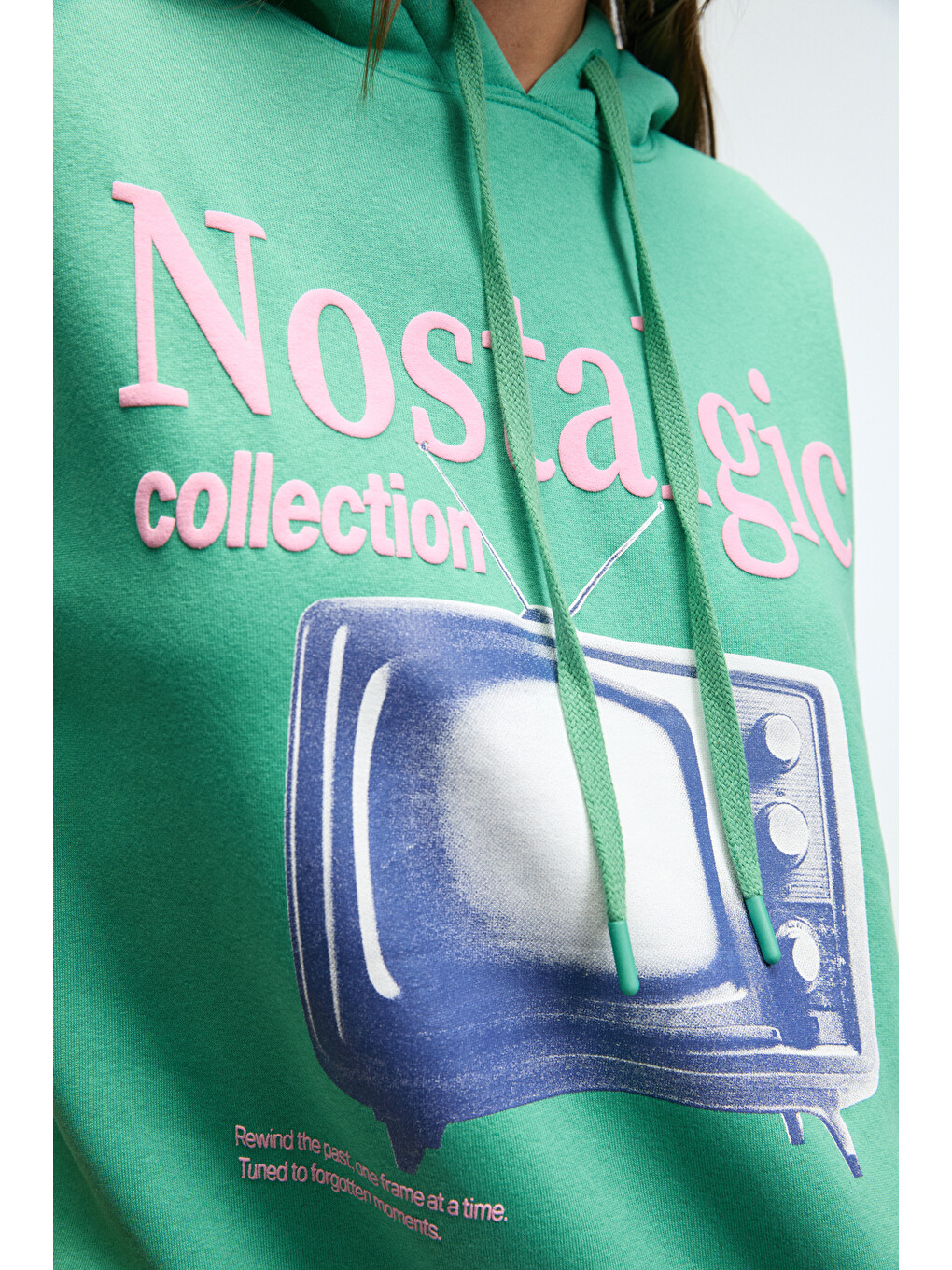 Slopane Kadın Rahat Kesim Kapüşonlu Baskılı Yeşil Sweatshirt-2