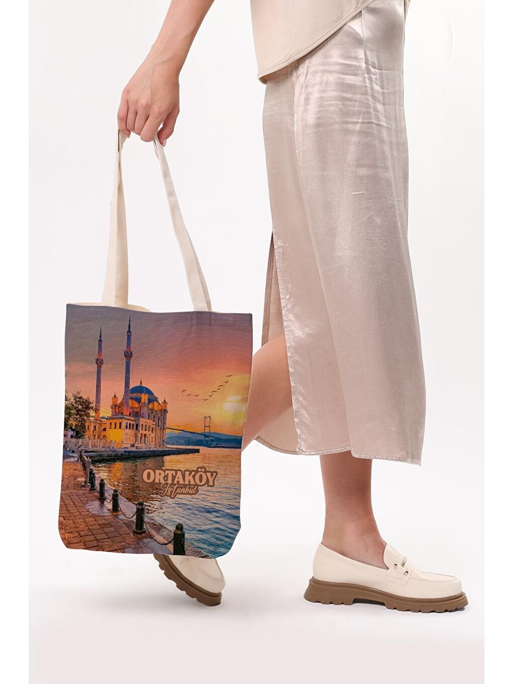 Ekru Kanvas İstanbul Ortaköy Baskılı Bez Çanta-5