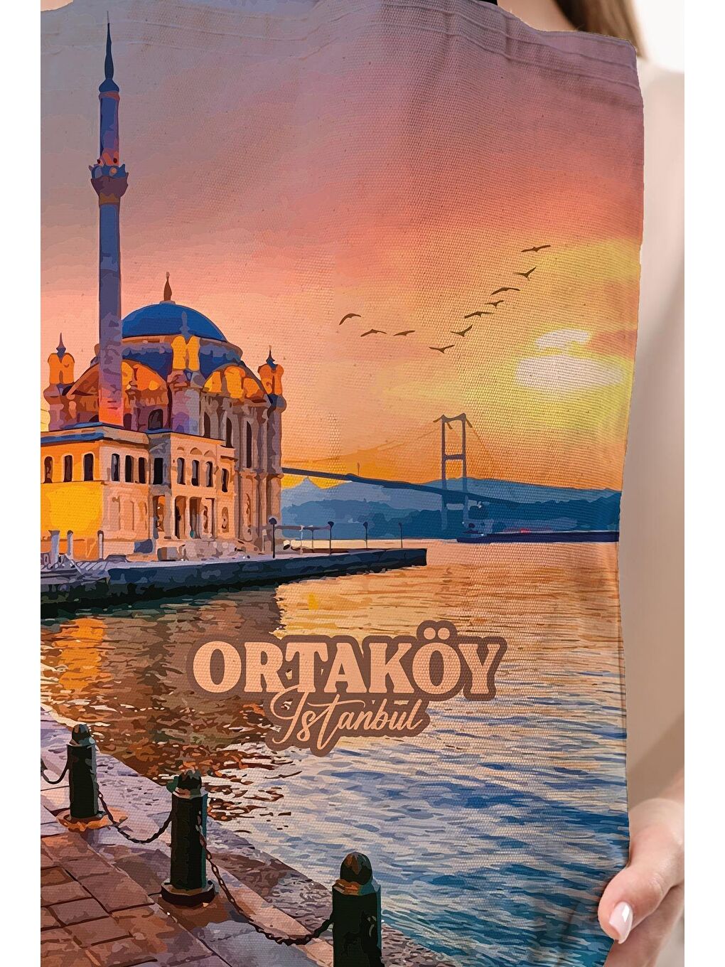Ekru Kanvas İstanbul Ortaköy Baskılı Bez Çanta-6