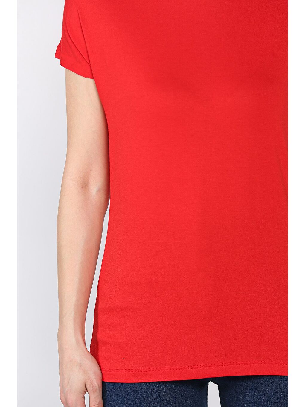 Kırmızı Kadın Bisiklet Yaka Tişört-3