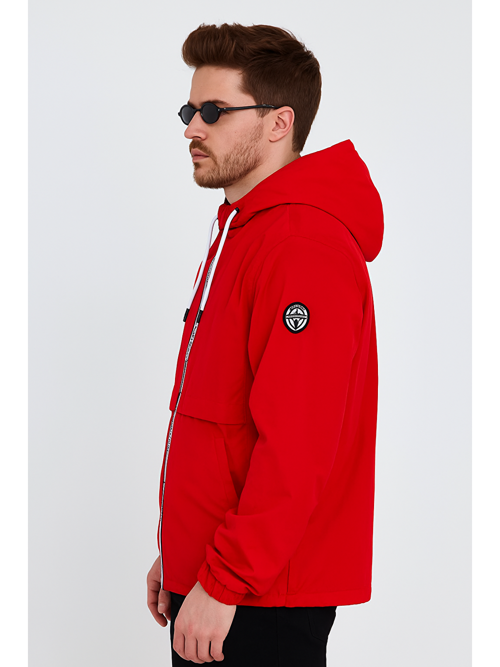 Erkek Baskılı Kapüşonlu Kırmızı Rüzgarlık & Yağmurluk-1