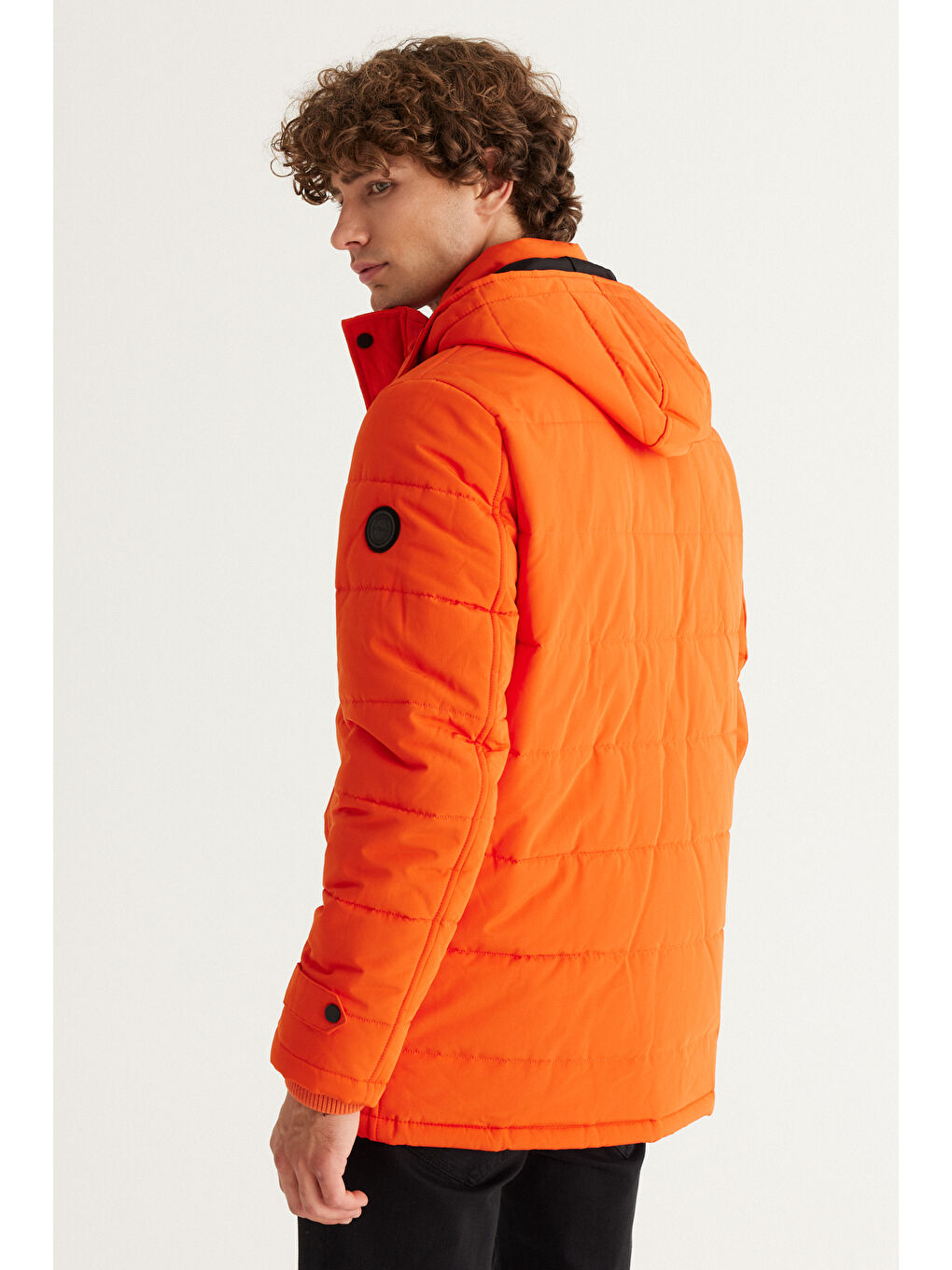 Erkek Turuncu Standart Fit Normal Kesim Dik Yaka Soğuk Geçirmez Outdoor Kaban-4
