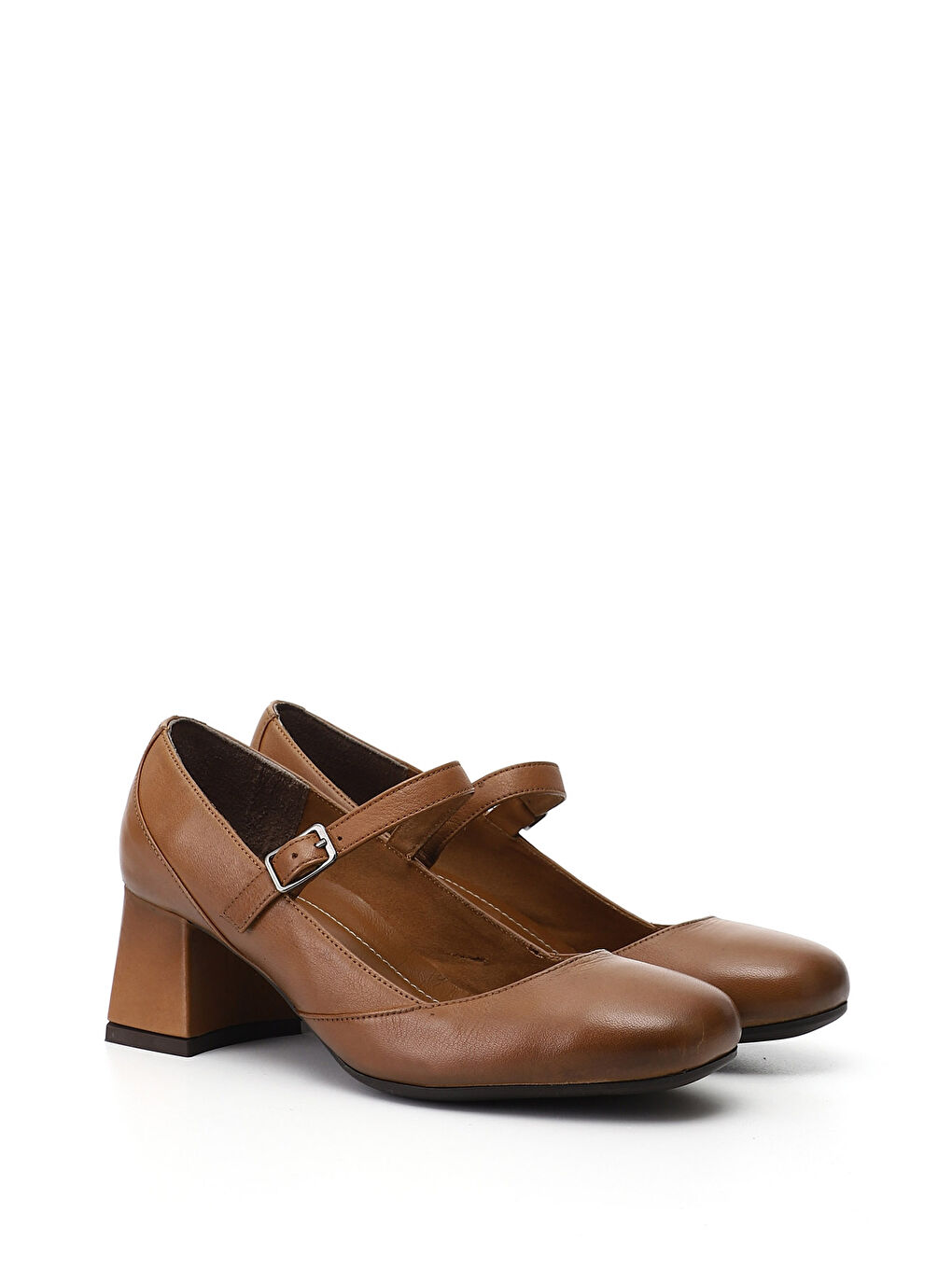 Kahverengi Kadın KAHVERENGİ-TABA Kalın Topuklu  Hakiki Deri Ayakkabı-1