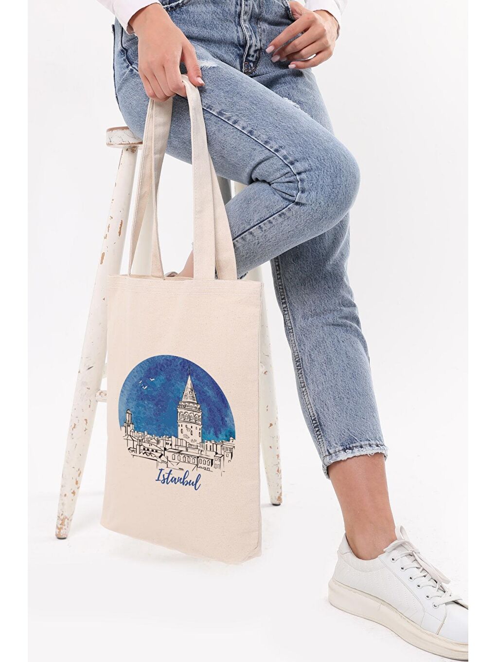 Ekru Kanvas İstanbul Gece Baskılı Bez Çanta-1