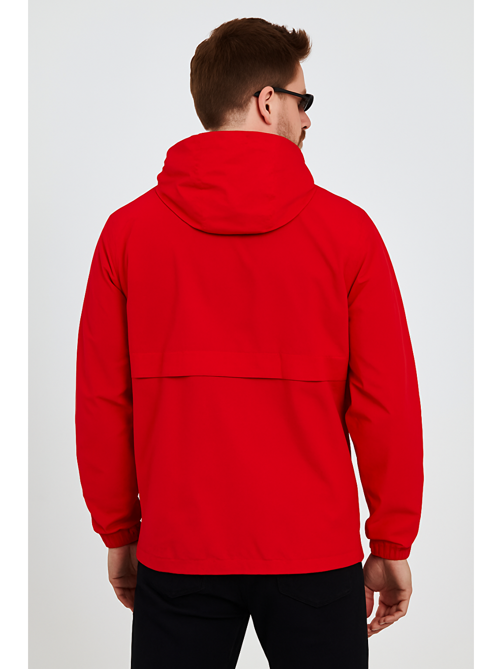 Erkek Baskılı Kapüşonlu Kırmızı Rüzgarlık & Yağmurluk-2