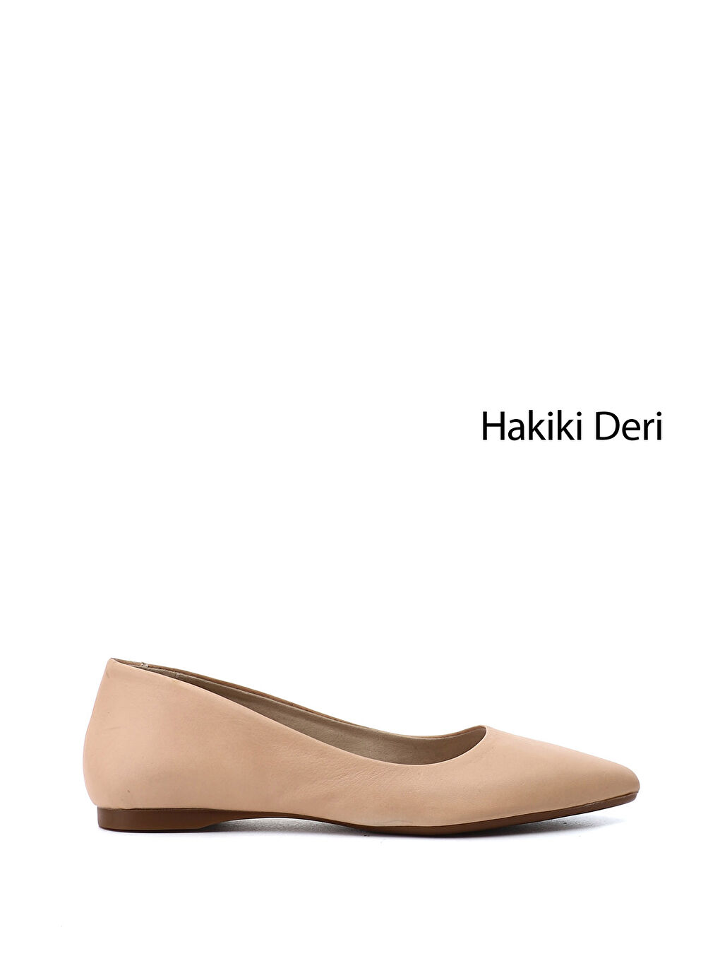 Pembe Kadın PUDRA PEMBE Sivri Burun Düz Taban Hakiki Deri Babet