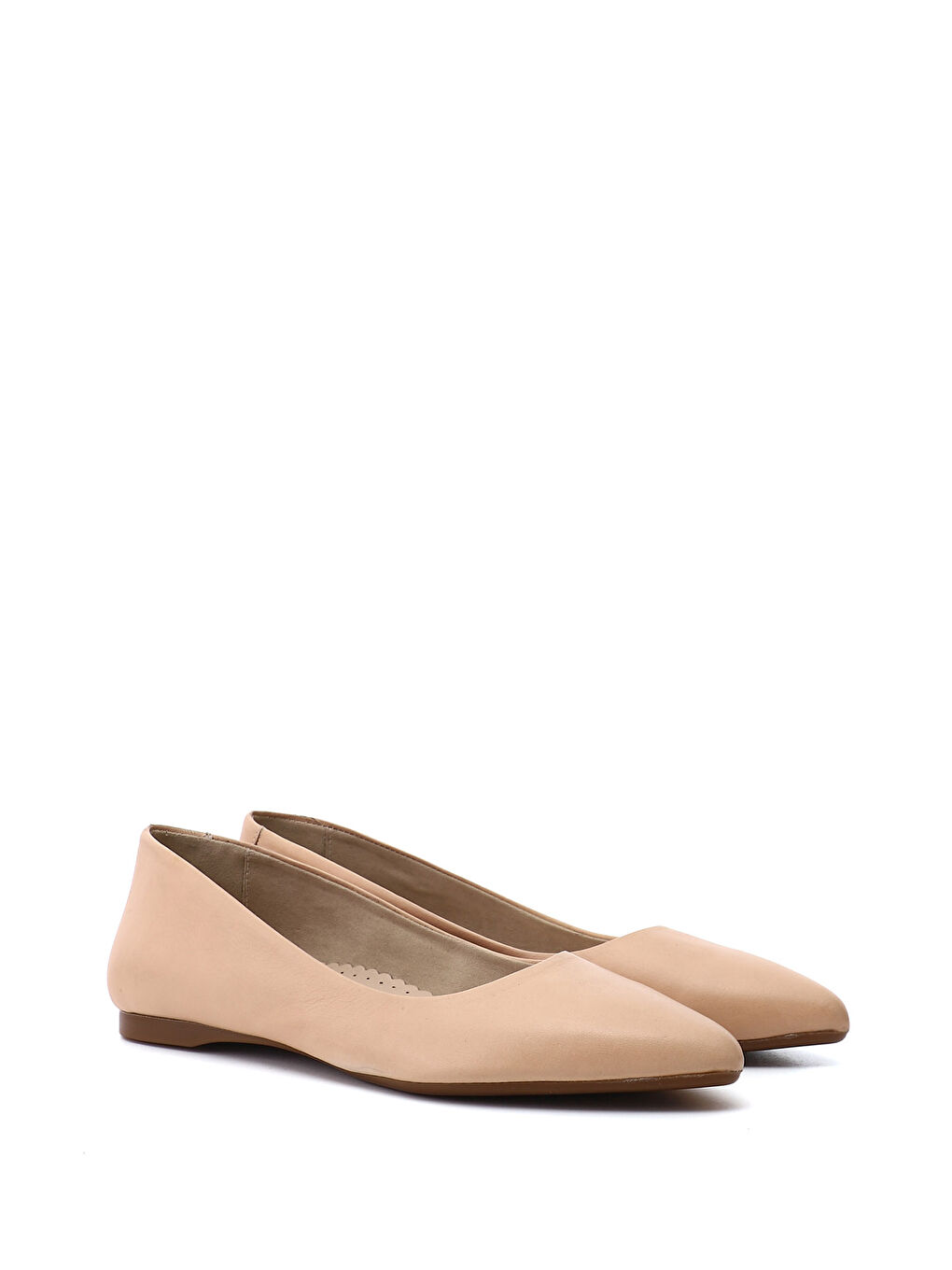 Pembe Kadın PUDRA PEMBE Sivri Burun Düz Taban Hakiki Deri Babet-1