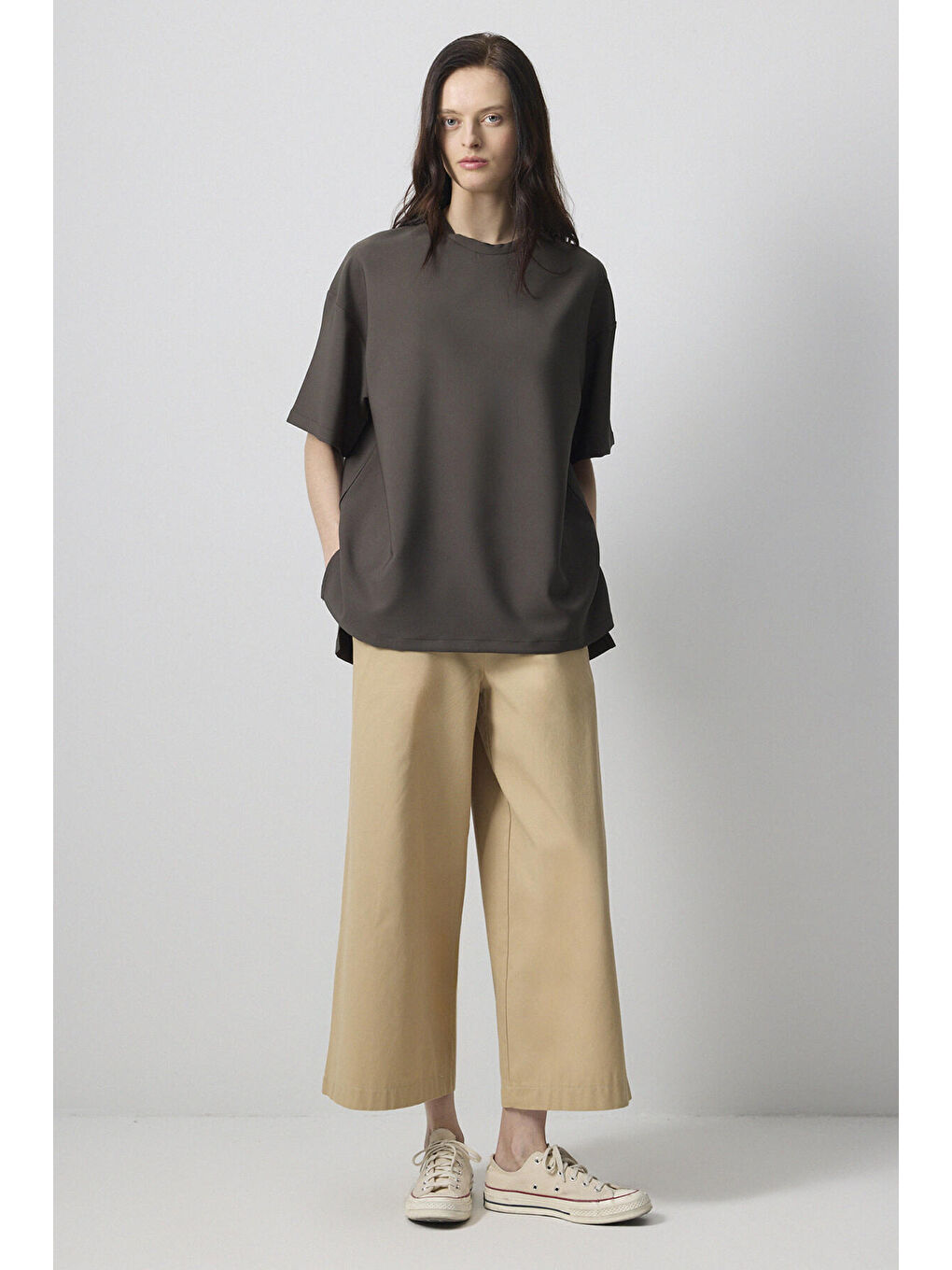 Haki Kısa Kollu Krep T-Shırt