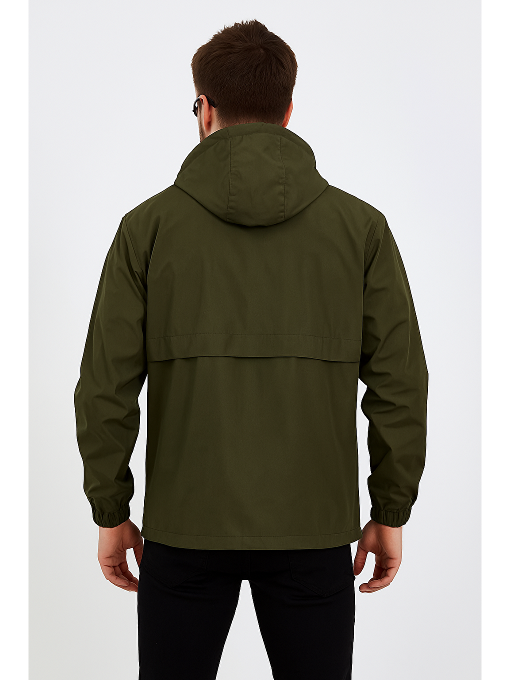 Erkek Baskılı Kapüşonlu Haki Rüzgarlık & Yağmurluk-2