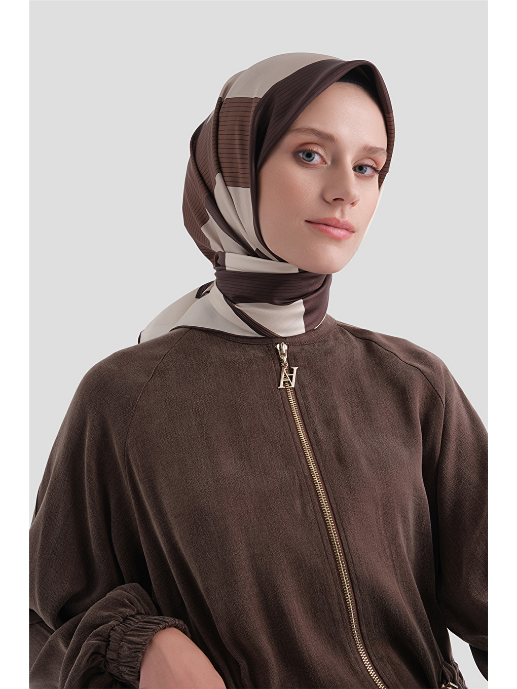 Kahverengi Saf İpek Twill Eşarp 9610d 50-1