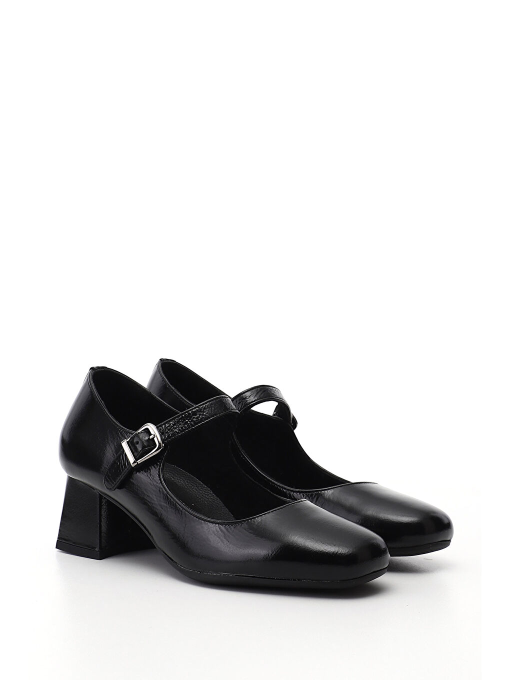 Siyah Kadın AÇIK SİYAH Kalın Topuklu Mary Jane Hakiki Deri Ayakkabı-1
