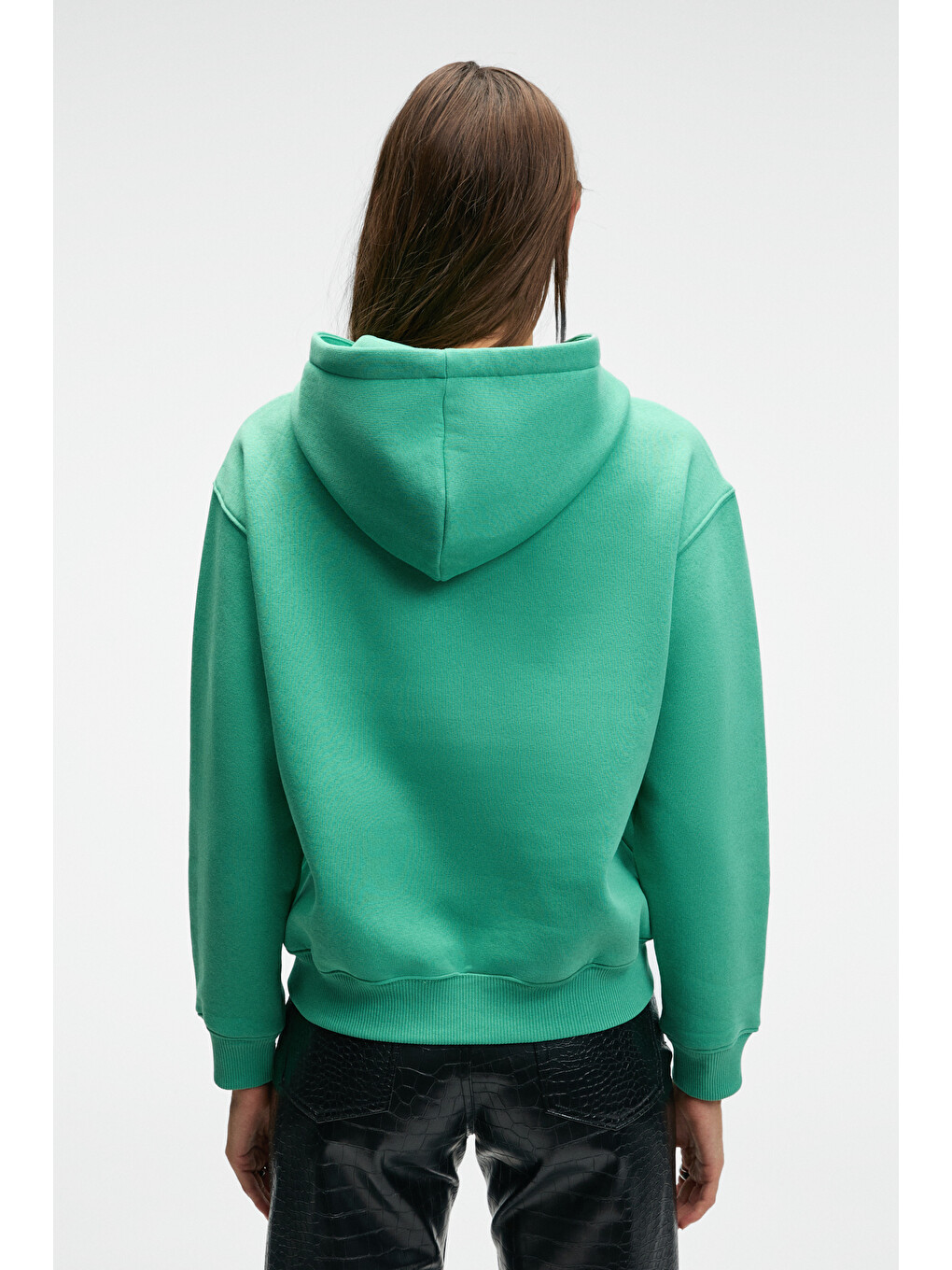 Slopane Kadın Rahat Kesim Kapüşonlu Baskılı Yeşil Sweatshirt-4