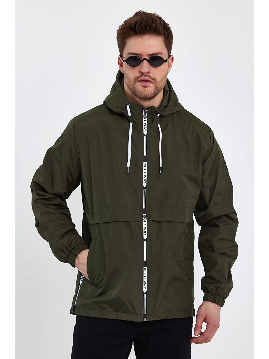 Erkek Baskılı Kapüşonlu Haki Rüzgarlık & Yağmurluk-3