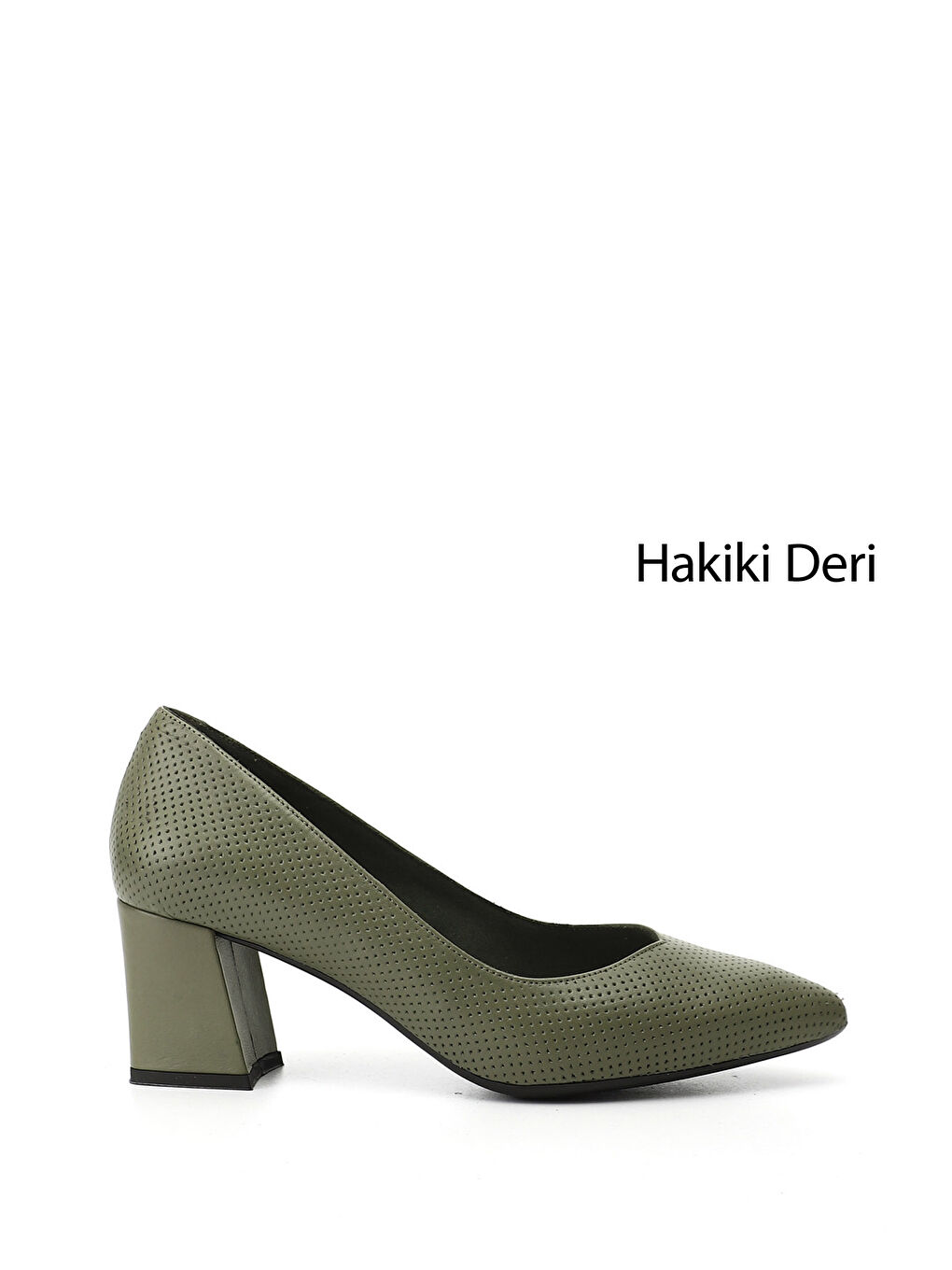 Yeşil Kadın YEŞİL Sivri Burun Orta Kalın Topuklu Hakiki Deri Ayakkabı
