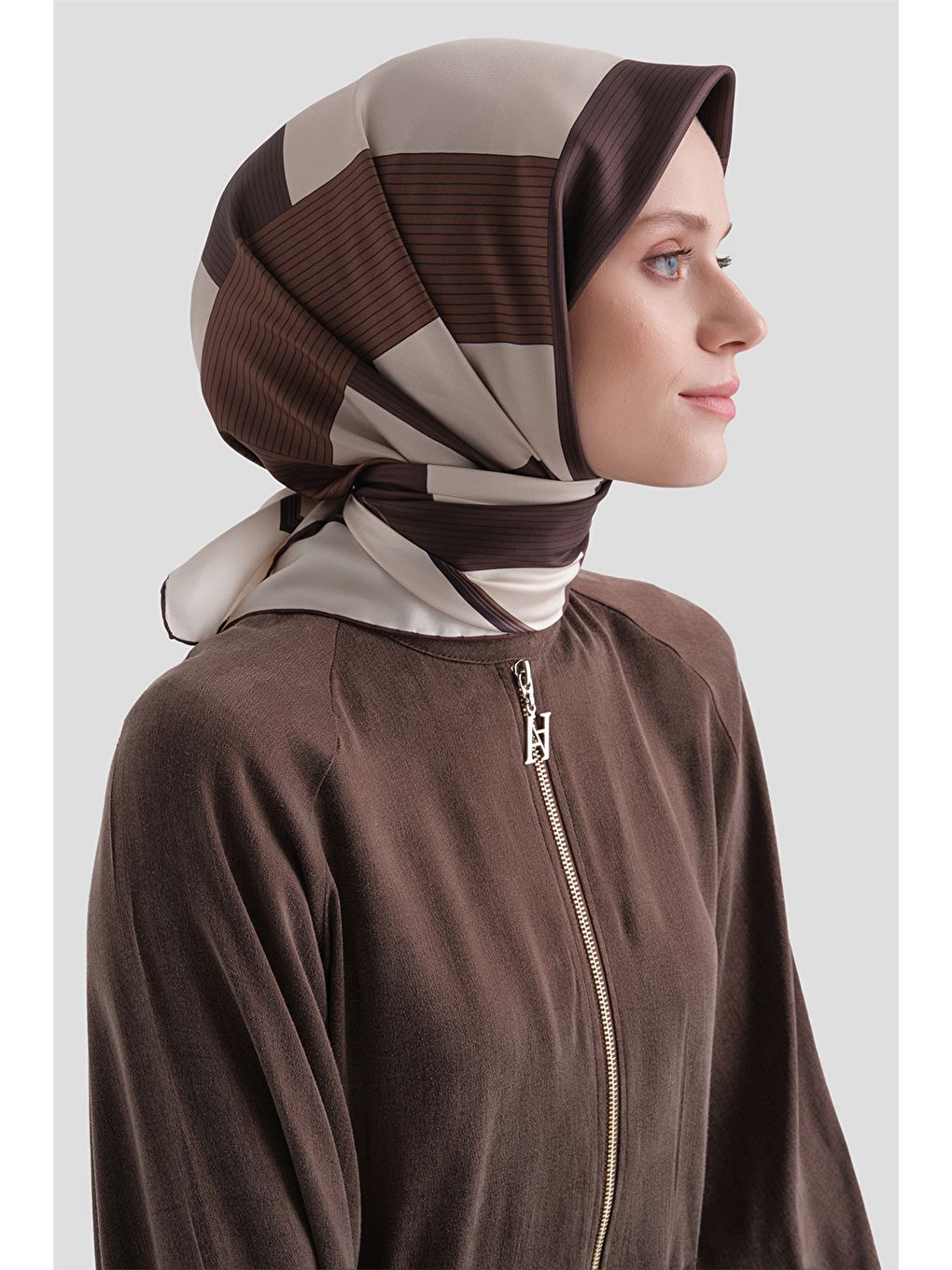 Kahverengi Saf İpek Twill Eşarp 9610d 50-2