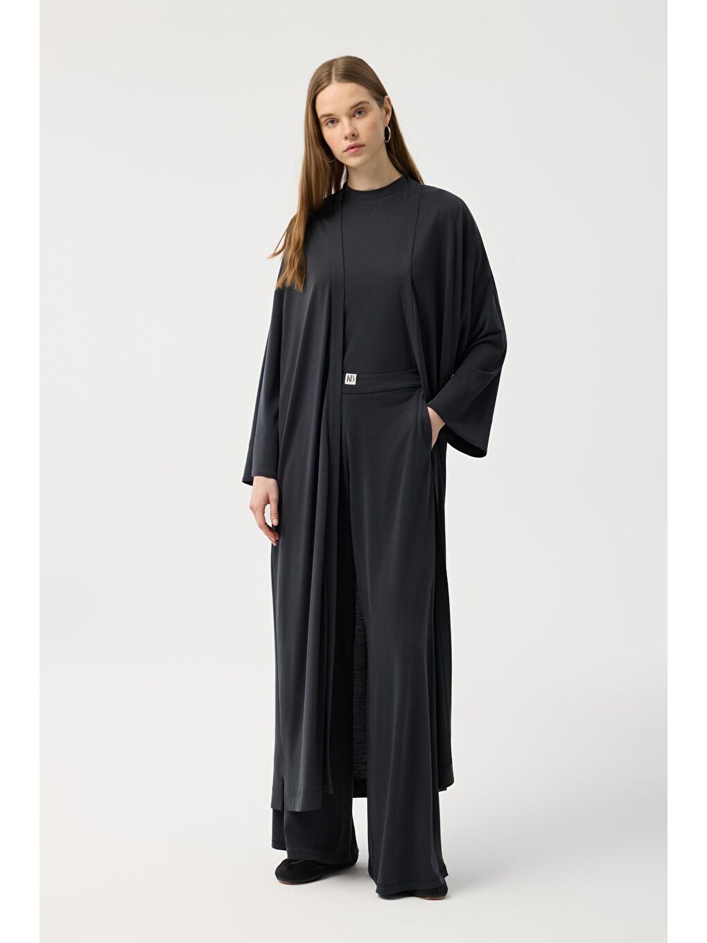 Modal Cupra Pantolon Bluz Abaya Takım Siyah