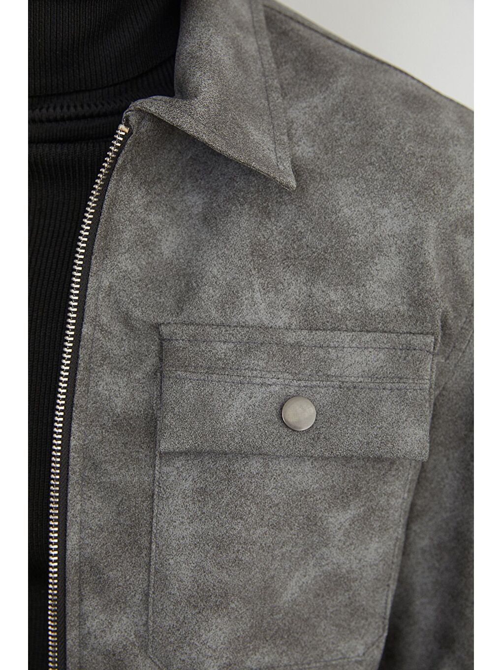 Gri Cepli Suni Deri Ceket-4