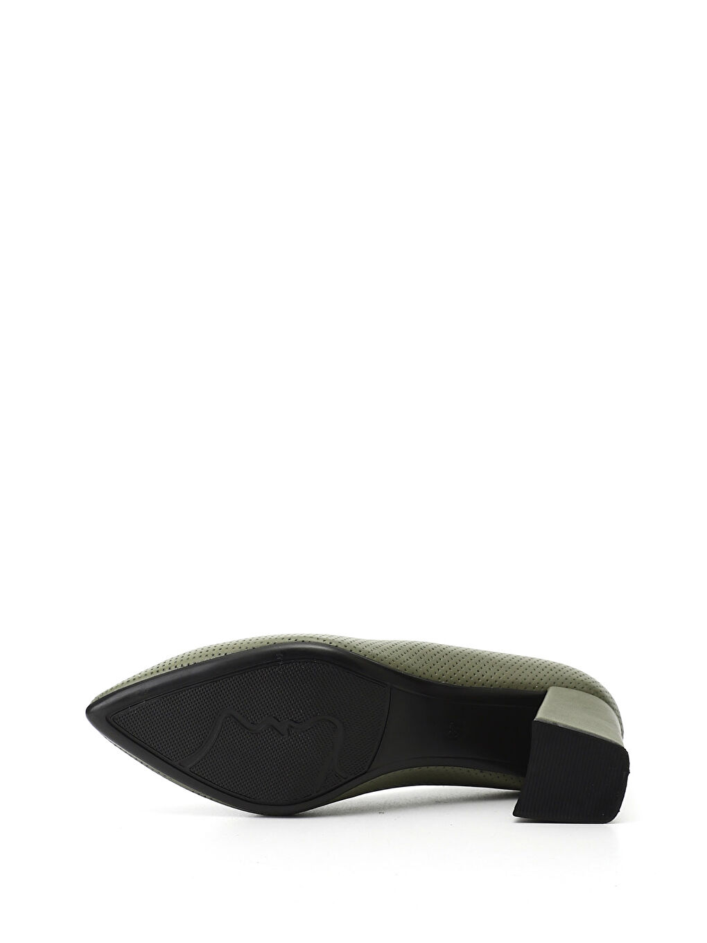 Yeşil Kadın YEŞİL Sivri Burun Orta Kalın Topuklu Hakiki Deri Ayakkabı-3